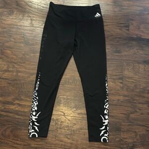 adidas Womens Marvel Black Panther Graphic Leggings Black Tight Fit Sz L